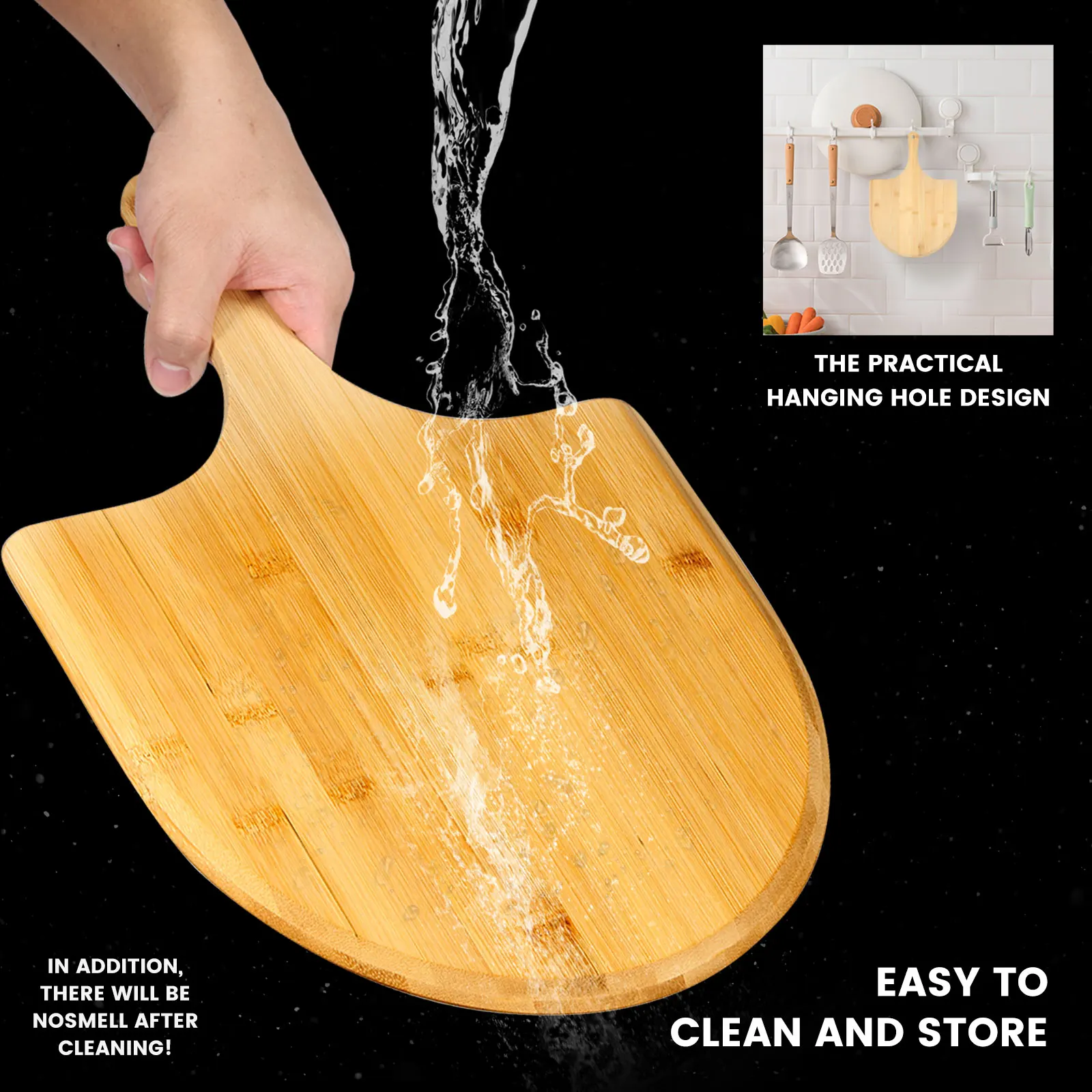Bamboo Pizza Peel Baking Tools Wooden Pizza Cutting Board with Comfortable Handle Rectangular Peeling Cutting Board Cut pizza peel pizza bakeware