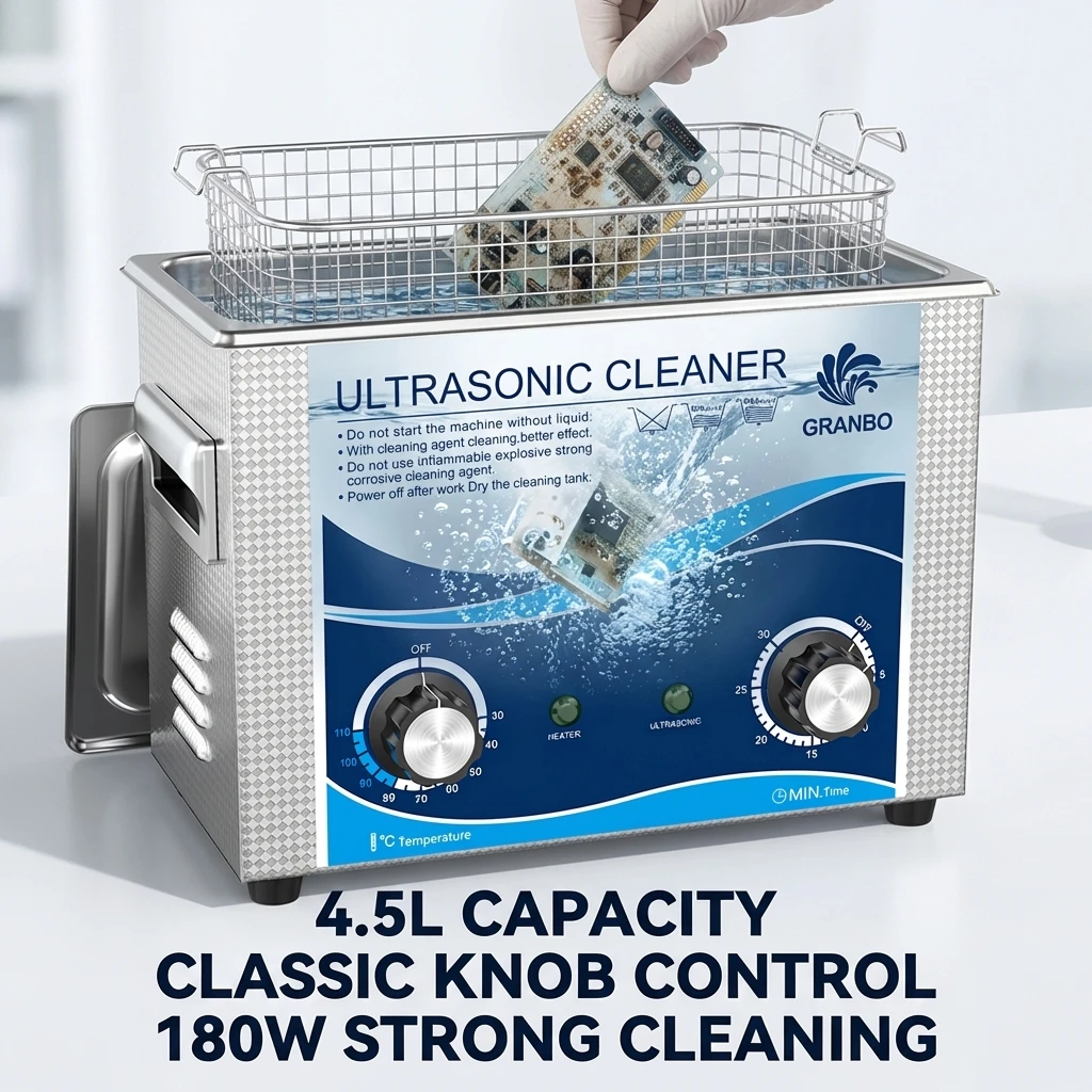 4.5L 180W Ultrasonic Cleaner with Timer Knob Control 40KHz for Dental Tools 3D Models Auto Part Cleaning Machine Heater 1