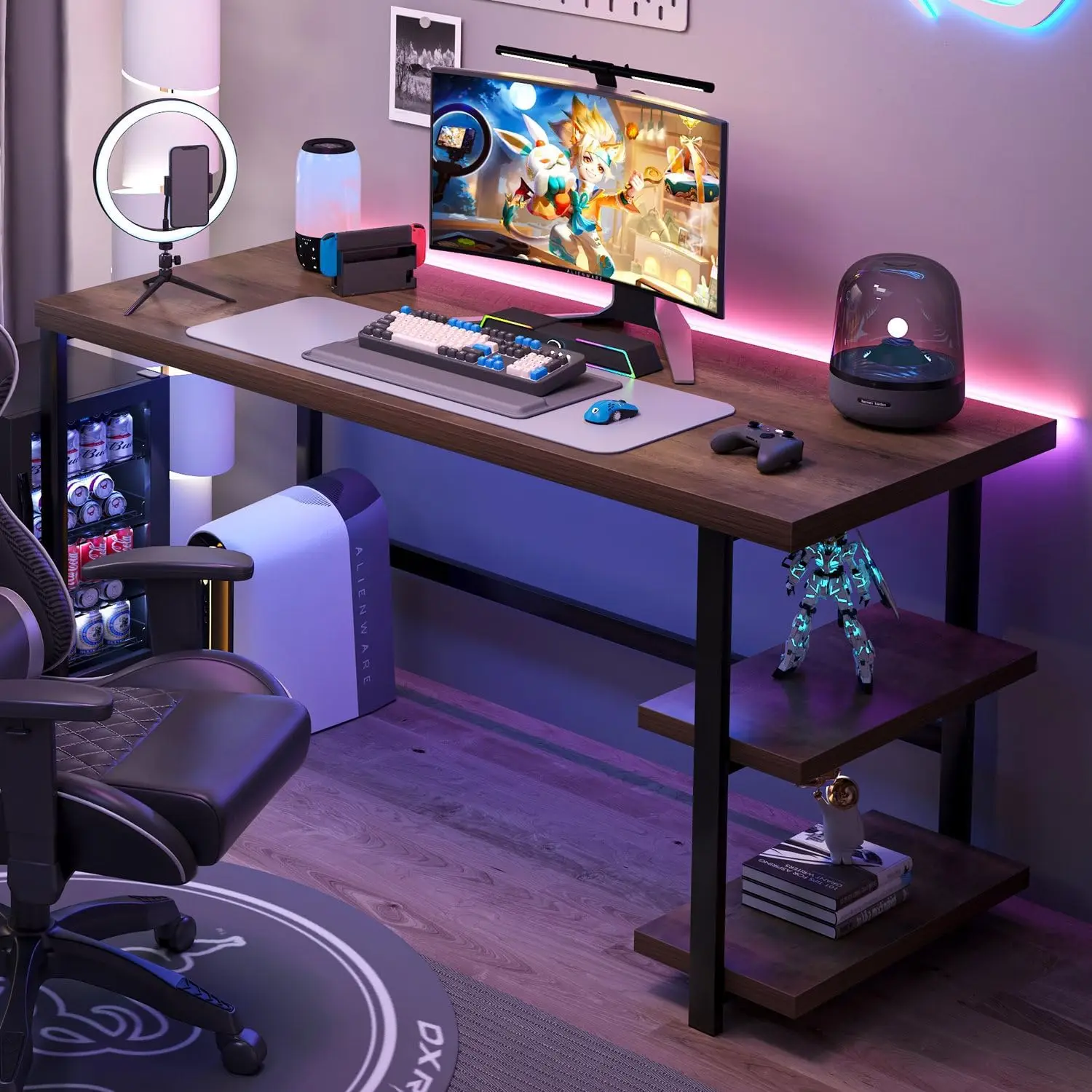 Computer Desk, Modern Home Office Desk with Storage Shelves, Writing Study Gaming Table