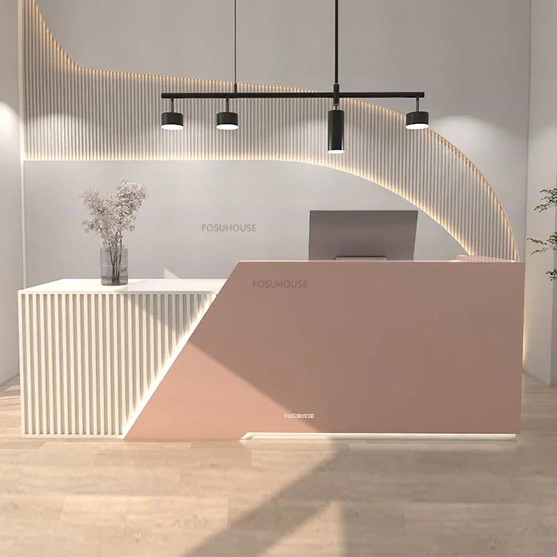 Modern Manmade Board Checkout Counter Office Furniture Clothing Store Reception Desk Creative Upscale Beauty Salon Front Desks