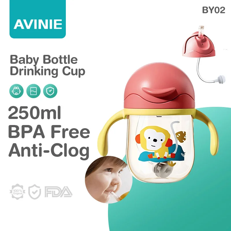 

Детские чашки AVINIE 250 мл, детская чашка для питья для обучения, с двойной ручкой, с откидной крышкой, герметичные детские чашки для воды, без БФА