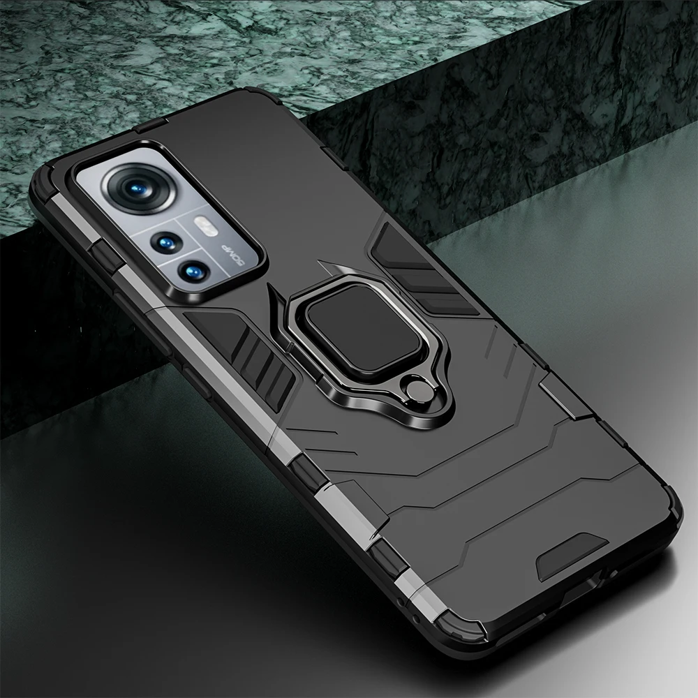 KEYSION Stoßfeste Rüstungshülle für Xiaomi 12S Pro 5G 12 Lite Silikon + PC-Ringständer Telefonrückseite für Xiaomi Mi 12 P_voghion.com