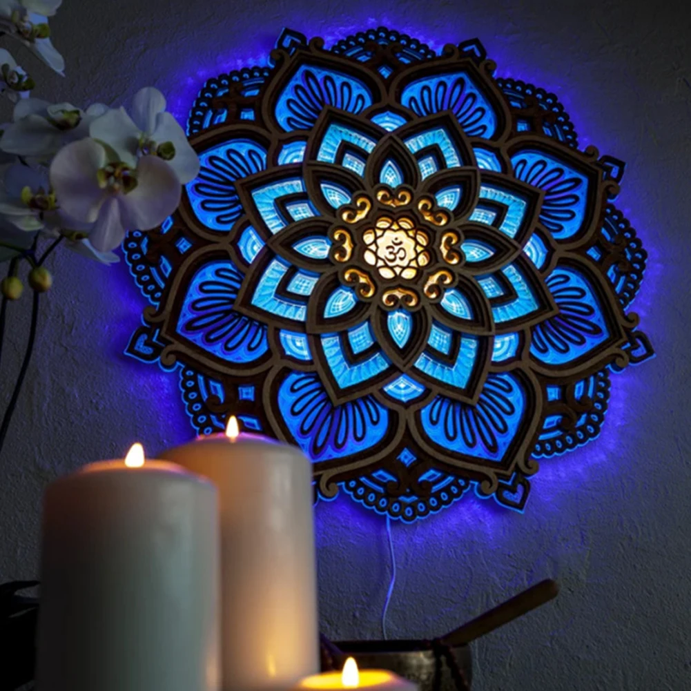 

Home Decor Bedroom Night Light Mandala Lotus 3D Color Changing Wall Hanging Flat