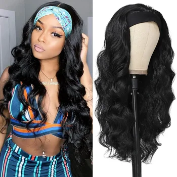 Headband Wig Human Hair Body Wave 16 Inch None Lace Front Wig Wear and Go Wigs for Women 200% Density Wigs Natural Black Color 1