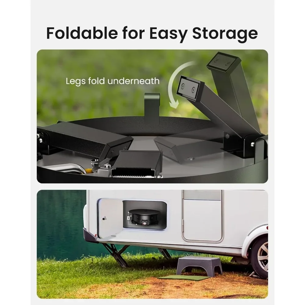 Large Propane Fire Pit 19 Inch, Gas Fire Pit with Grill Grate, Folding Legs, Hose Hooks, Propane Tank Holder, Cover & Carry Str