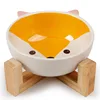 Ceramic Dog Bowl Raised Round Dog Cat Bowl No Spill Pet Dish for Food Water Feeding Cute Cartoon Printed Pet Dog Elevated Dish 2