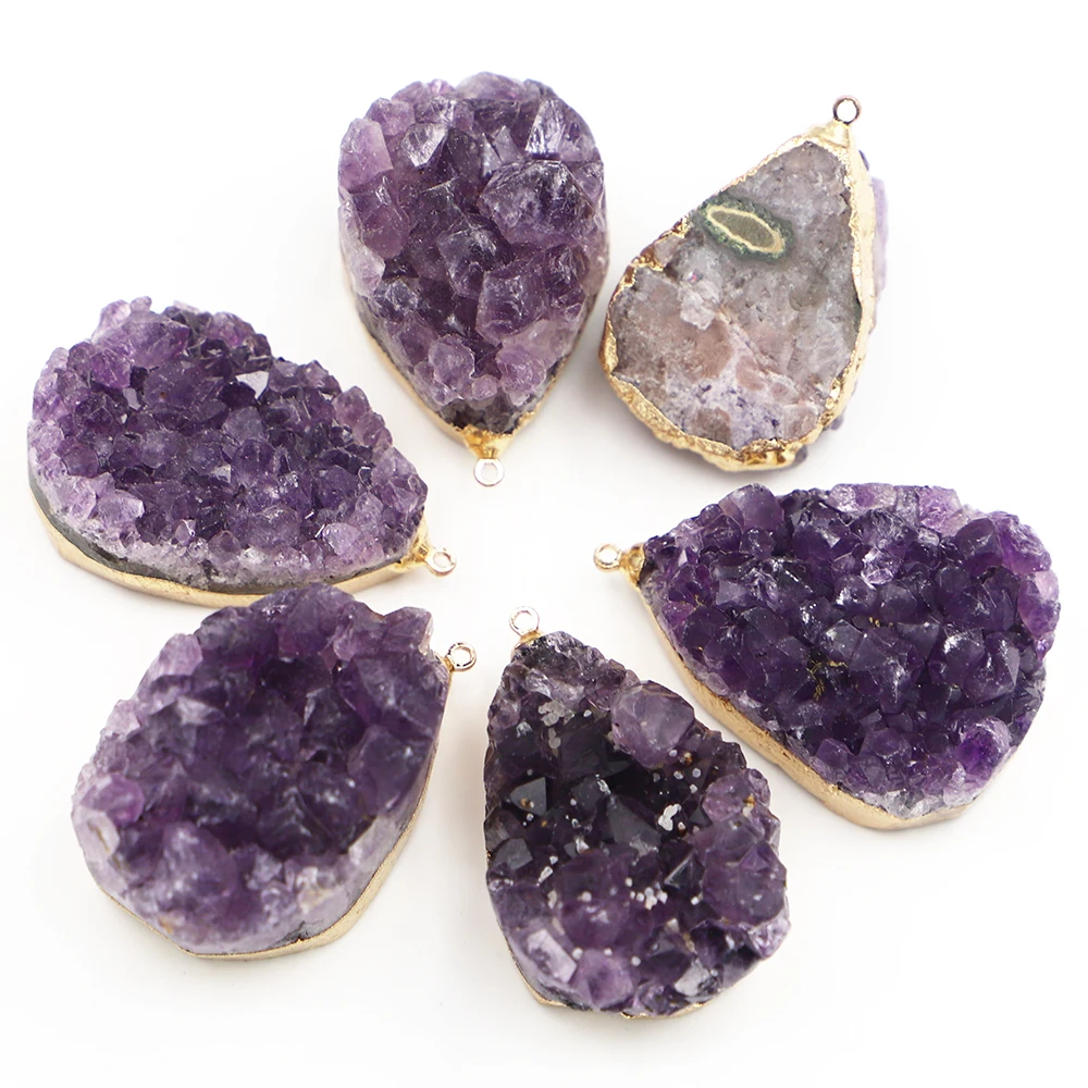 Natural Raw Stone Amethyst Pendant Water Droplets Phnom Penh Quartz Purple Crystal Cluster Healing Mineral Necklace Jewelry Gift