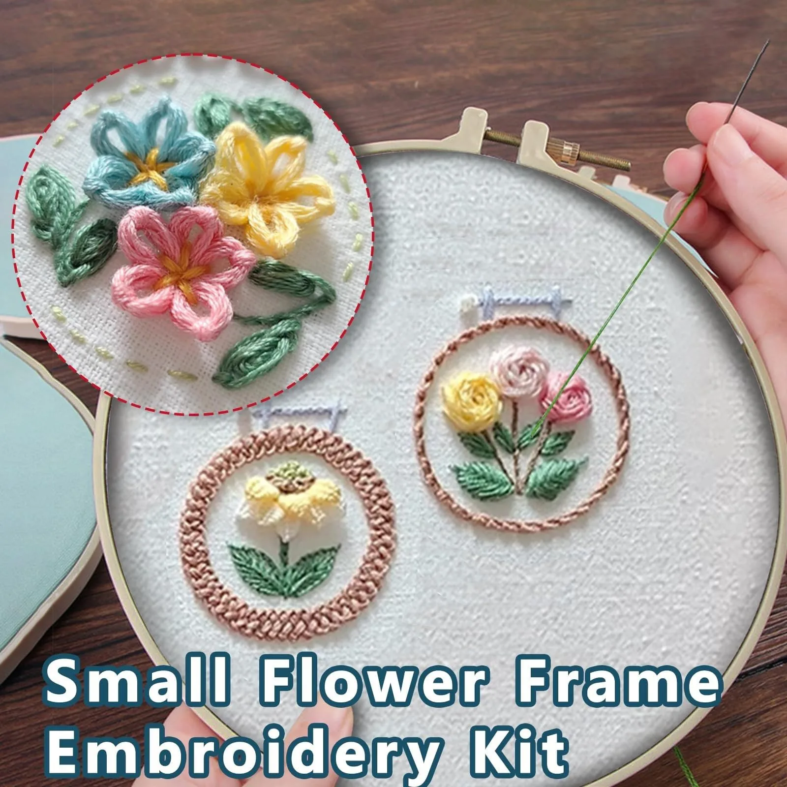 Small Flower Frame Embroidery Kit,Learn 12 Different Stitches Floral Embroidery Starters Kit, For Beginners With Instructions
