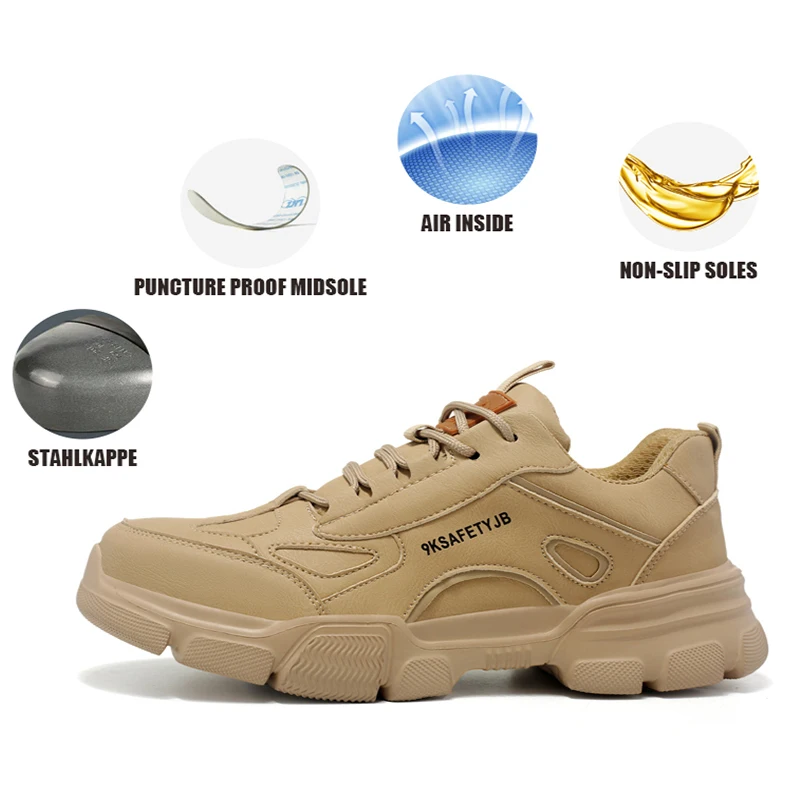 Waliantile Men New Work Safety Shoes For Daily Construction Working Boots Steel Toe Puncture Proof Indestructible Sneakers Male