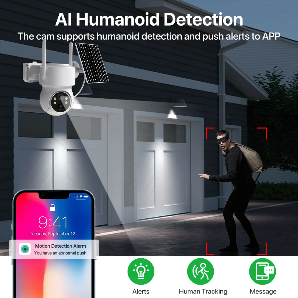 WiFi PTZ Camera Outdoor Wireless 10X Zoom Solar IP Camera 4MP Built-in Battery Video Surveillance Camera Long Time Standby iCsee 3