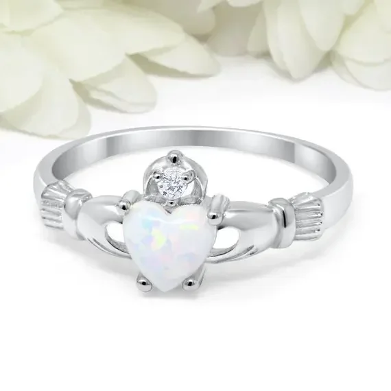 Love Heart Ring Birthstone Silver Plated Irish Claddagh Wedding Engagement Rings for Women finger ring,silver ring,wedding rings,sparkling heart ring,wedding ring