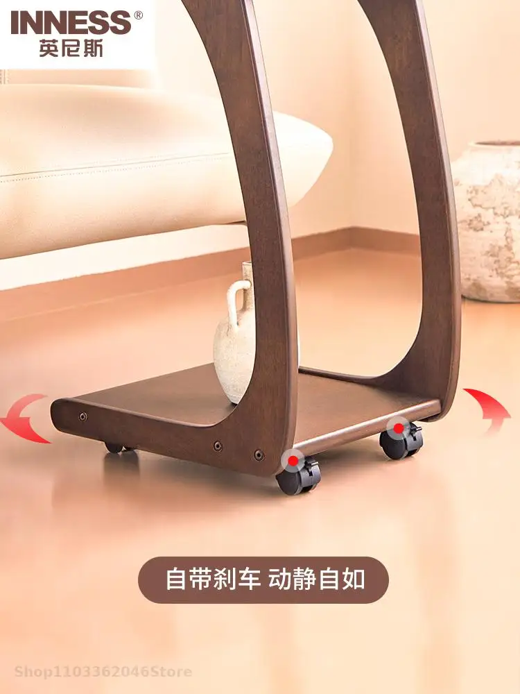 Solid Wood Side Table Sofa Side Cabinet Movable Table Living Room Mini Coffee With Wheels Simple Small Apartment Bedside