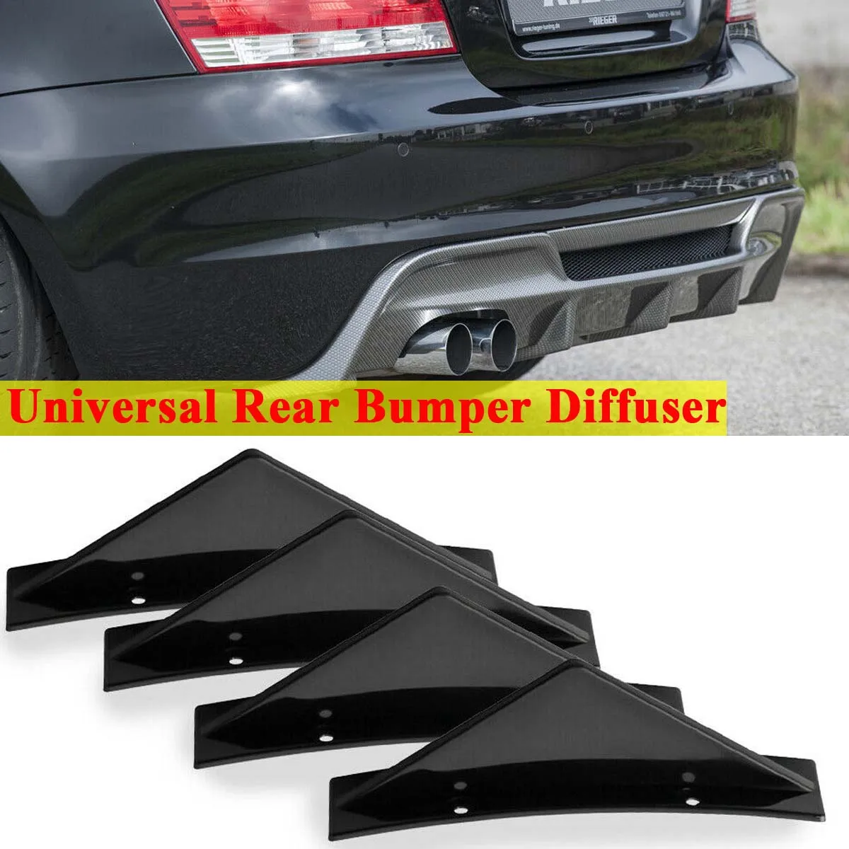 4PCS Curved Rear Bumper Diffuser Shark Fin Splitter Canard Spoiler ...