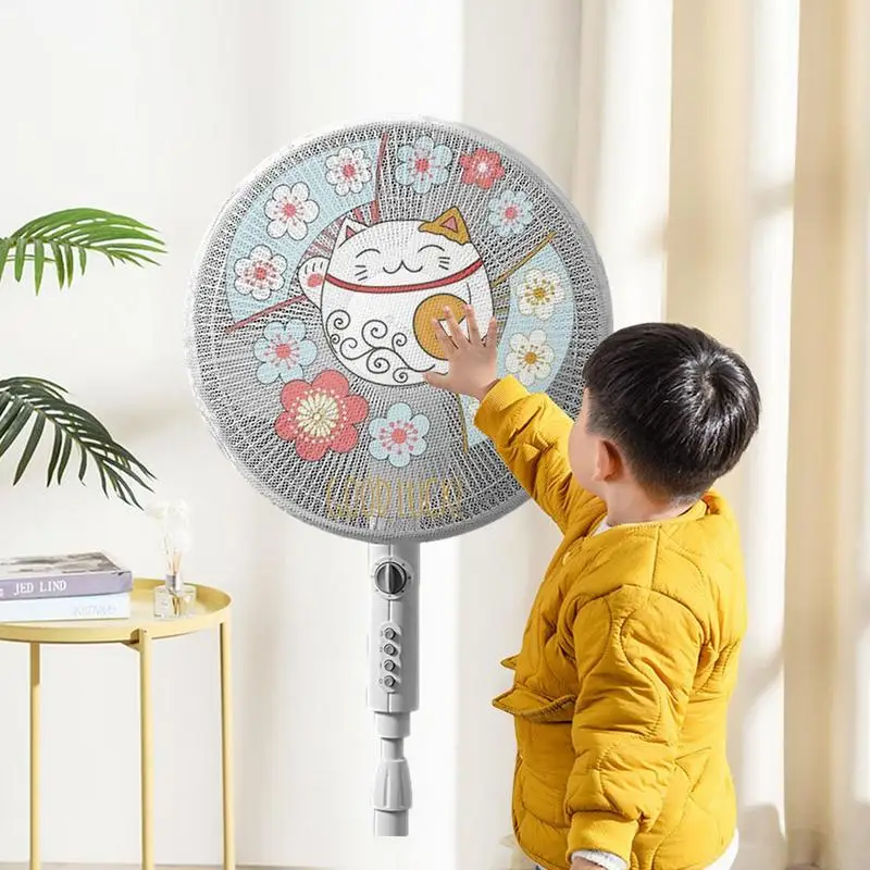 Electric Fans Round Cartoon Dustproof Cover Safety Protection Guard Net Bag Anti pinching Finger Protection Household Dust Cover
