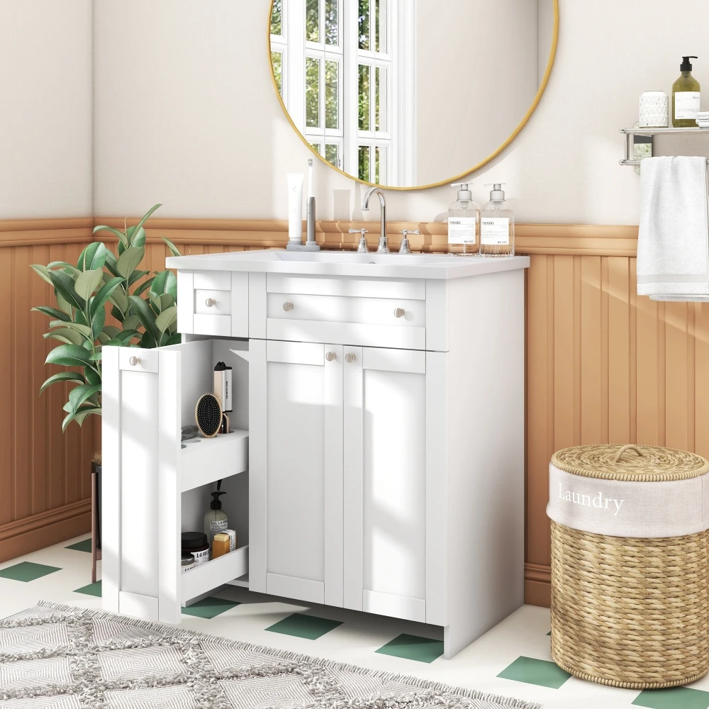 Modern 30-Inch Bathroom Vanity Cabinet with Easy-to-Clean Resin Integrated Sink in Blue