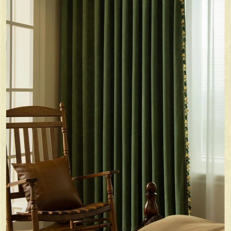 Curtains for Living Dining Room Bedroom American Retro Full Blackout Chenille New French Style High-end 3