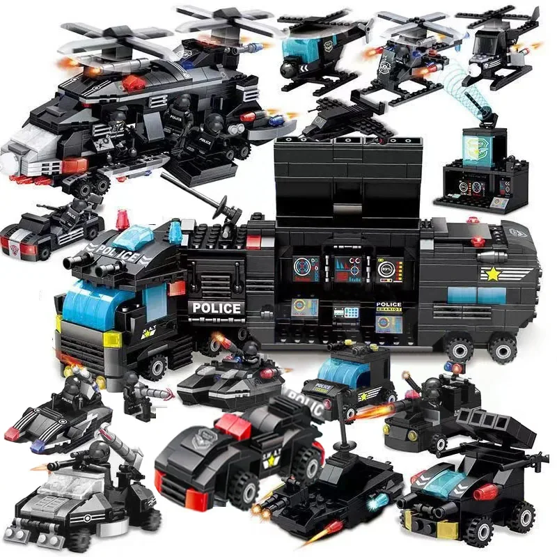 City Police Station SWAT Team Military Set Building Blocks Car Fighting Robot DI