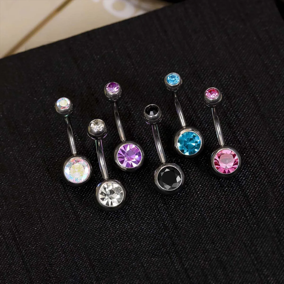 G23 Titanium Crystal Gem Curved Barbell Rings Belly Button Navel Rings Piercings 1PC