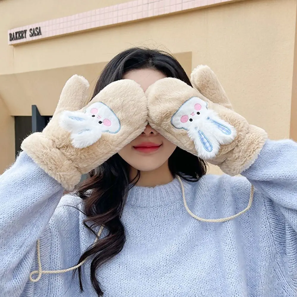

Long Ears Rabbit Women Winter Gloves Cute Soft Warm Winter All Fingers Gloves Plush Fur Mittens Girl