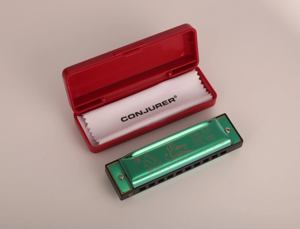Christmas Gift 10 hole bules harmonica 2pcs set red and green for kids friends festival as gifts