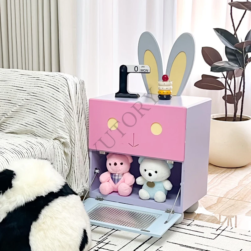 Cartoon children's bedroom lockers multi-storey bedside solid wood glass rabbit cabinet
