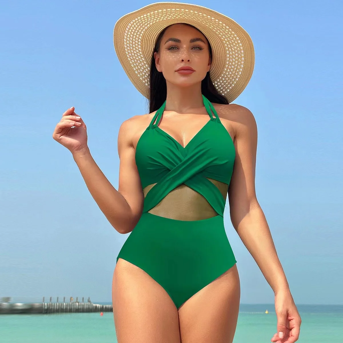 One-Piece Monochromatic Swimsuits for Women, Sexy Swimming Wear, Oversized Swimsuit for Ladies