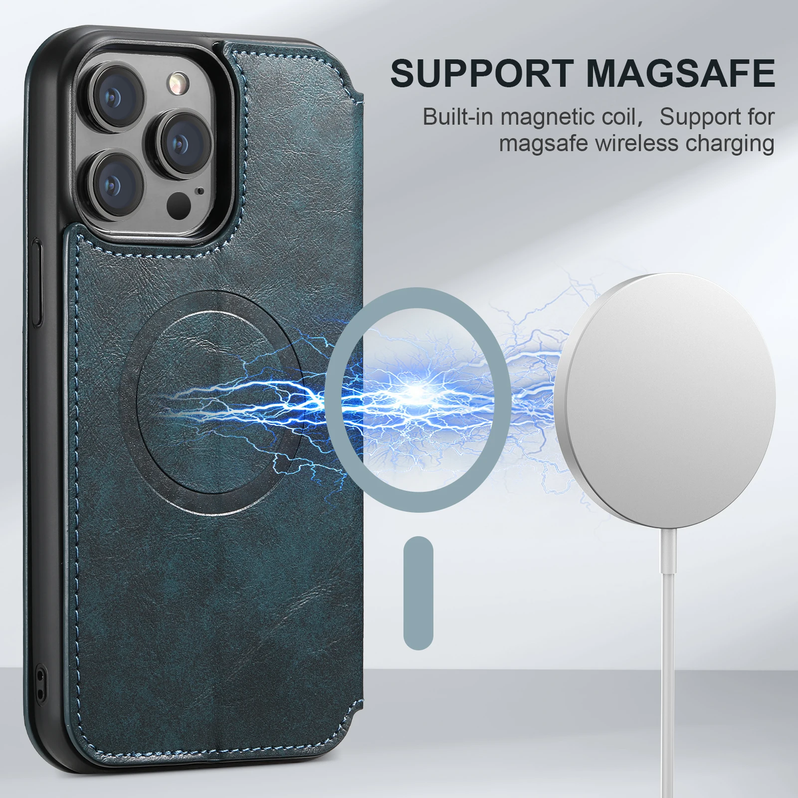 SUTENI Magsafe Leather Phone Case For iPhone 12 13 14 15 16 17 Pro Max Plus Flip Cover Wallet For Men Card Holder