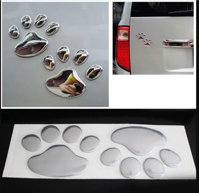 

4 pcs 3d Chrome Look Cat, Dog Paw Sticker