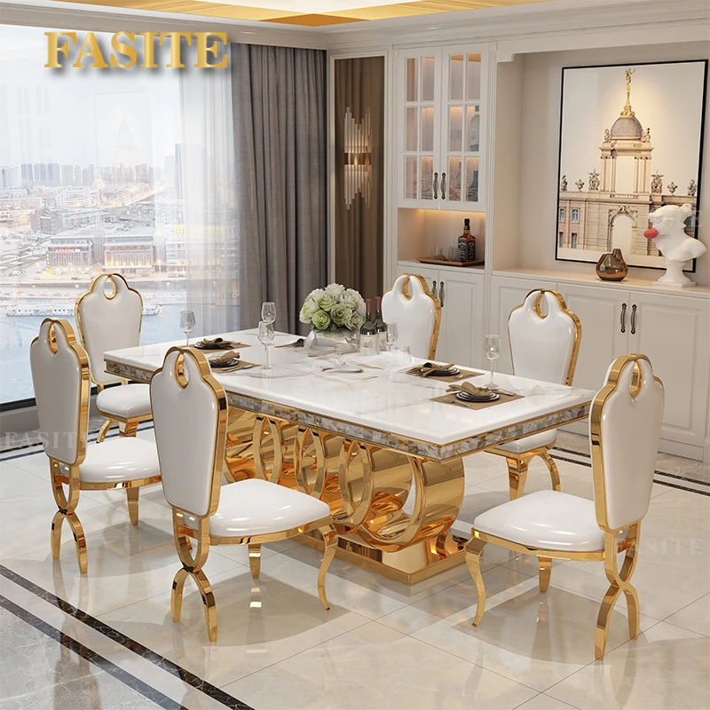 Description Picture 4 of itemStone Plate Dining Tables and Chairs Set Simple Rectangular Dining Table Home Mild Luxury Marble Dining Table