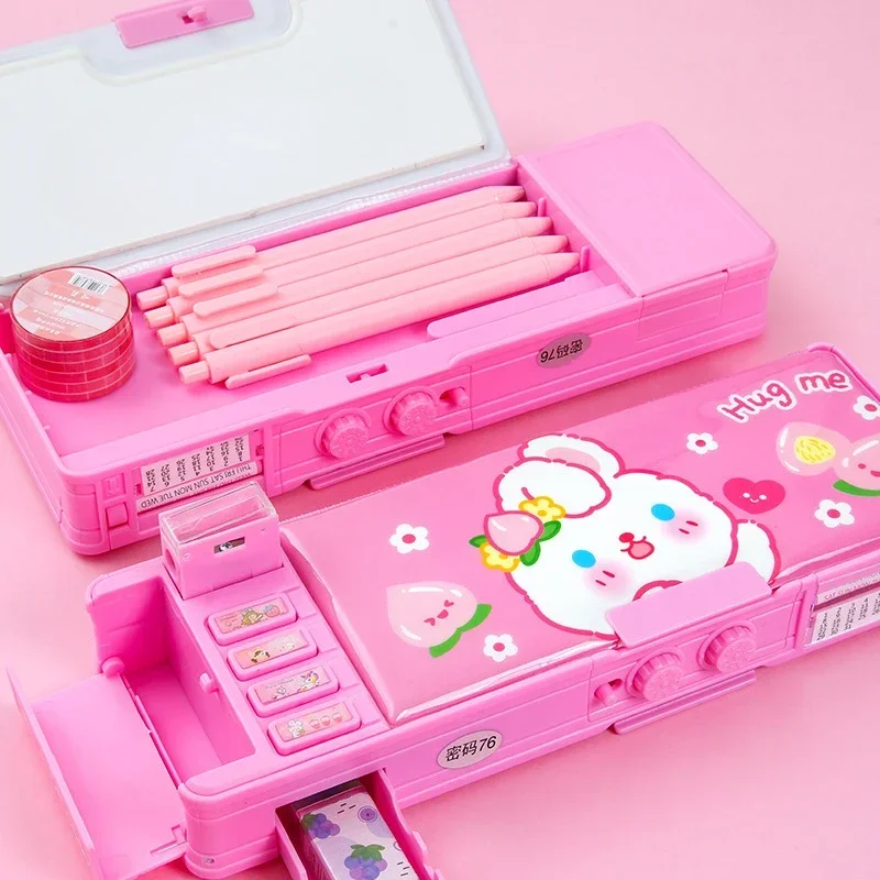 Password Lock Multifunctional Stationery Box Intelligent Female High-tech Pencil Case Mechanical Girl Double-laye pencil cases stationery box
