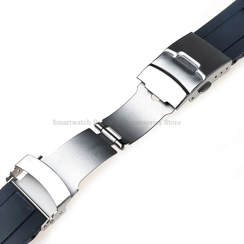 Versatile Silicone Waterproof Watch Strap with Folding Buckle and Curved Ends