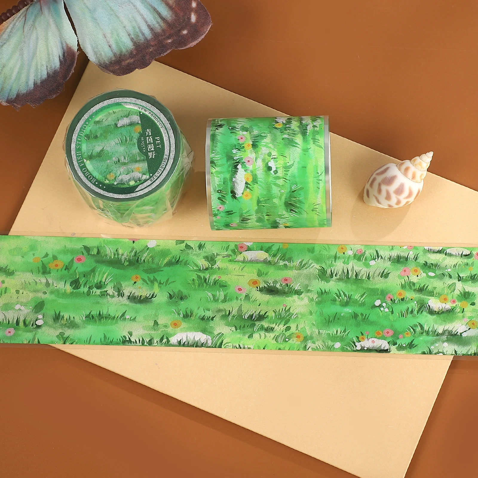 40mm*5m 빈티지 잔디 꽃 풍경 PET 테이프 크리 에이 티브 DIY 저널 재료 콜라주 스크랩북 편지지