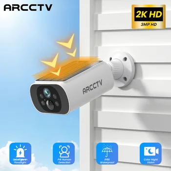 2.5K Solar Camera 4MP Outdoor Wifi Surveillance Camera Home Security Protection Built-in Battery PIR Detect Color Night Vision 1