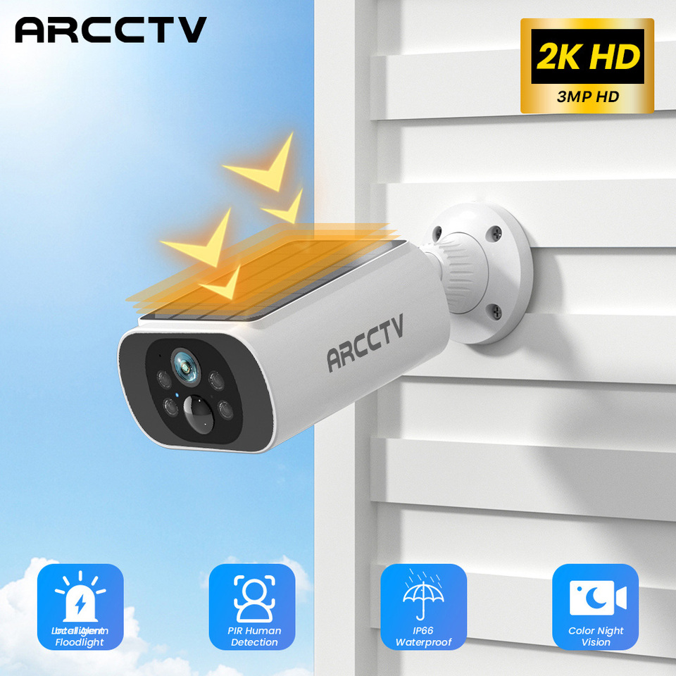 2.5K Solar Camera 4MP Outdoor Wifi Surveillance Camera Home Security Protection Built-in Battery PIR Detect Color Night Vision