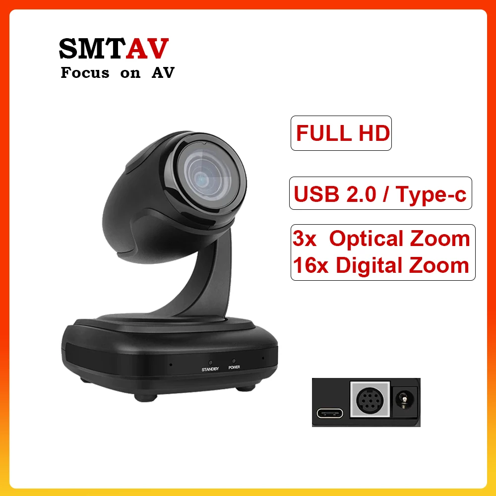 SMTAV USB2.0 1080P Camera 3X Optical Zoom + 16x Digital Zoom Live Streaming PTZ Camera For Broadcast Conference Events Church