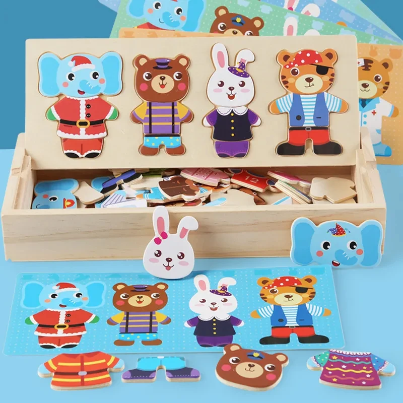 

Little Bear Change Clothes Children's Early Education Montessori Wooden Jigsaw Puzzle Dressing Game Baby Puzzle Toys For Childre
