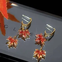  2023 New Korea Red Maple Leaf Earrings Simple Earrings for Women Fashion Temperament Joker Earrings Women's Jewelry 