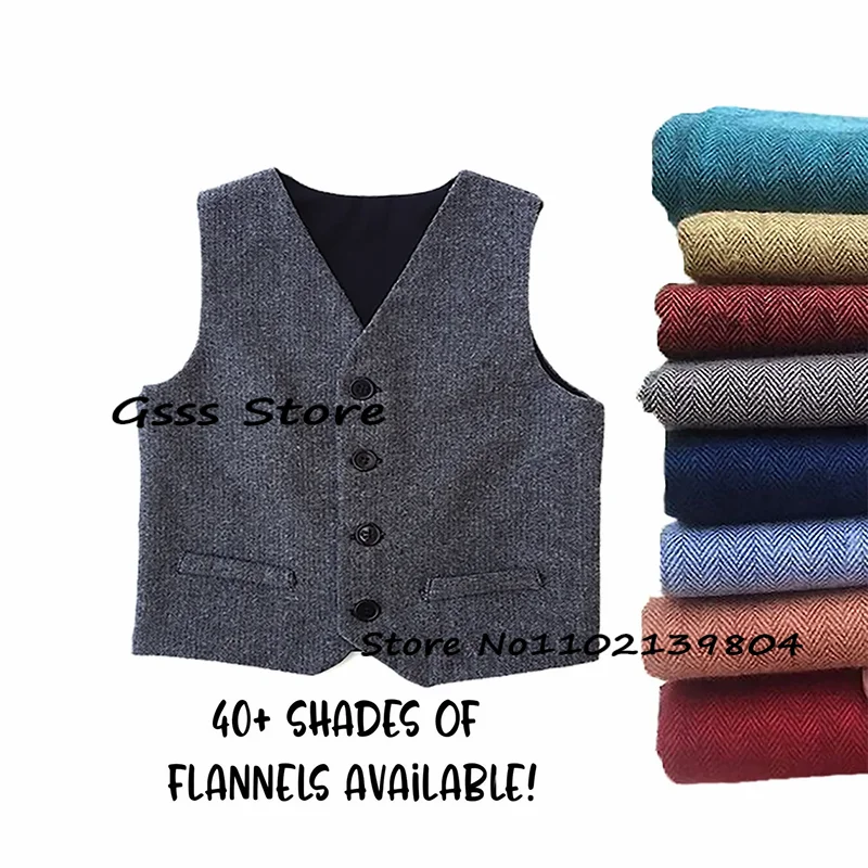 

Wool Child Suit Vest Retro Herringbone Kids Sleeveless Jacket Boys WaistcoatV Neck 4 Button Clothes