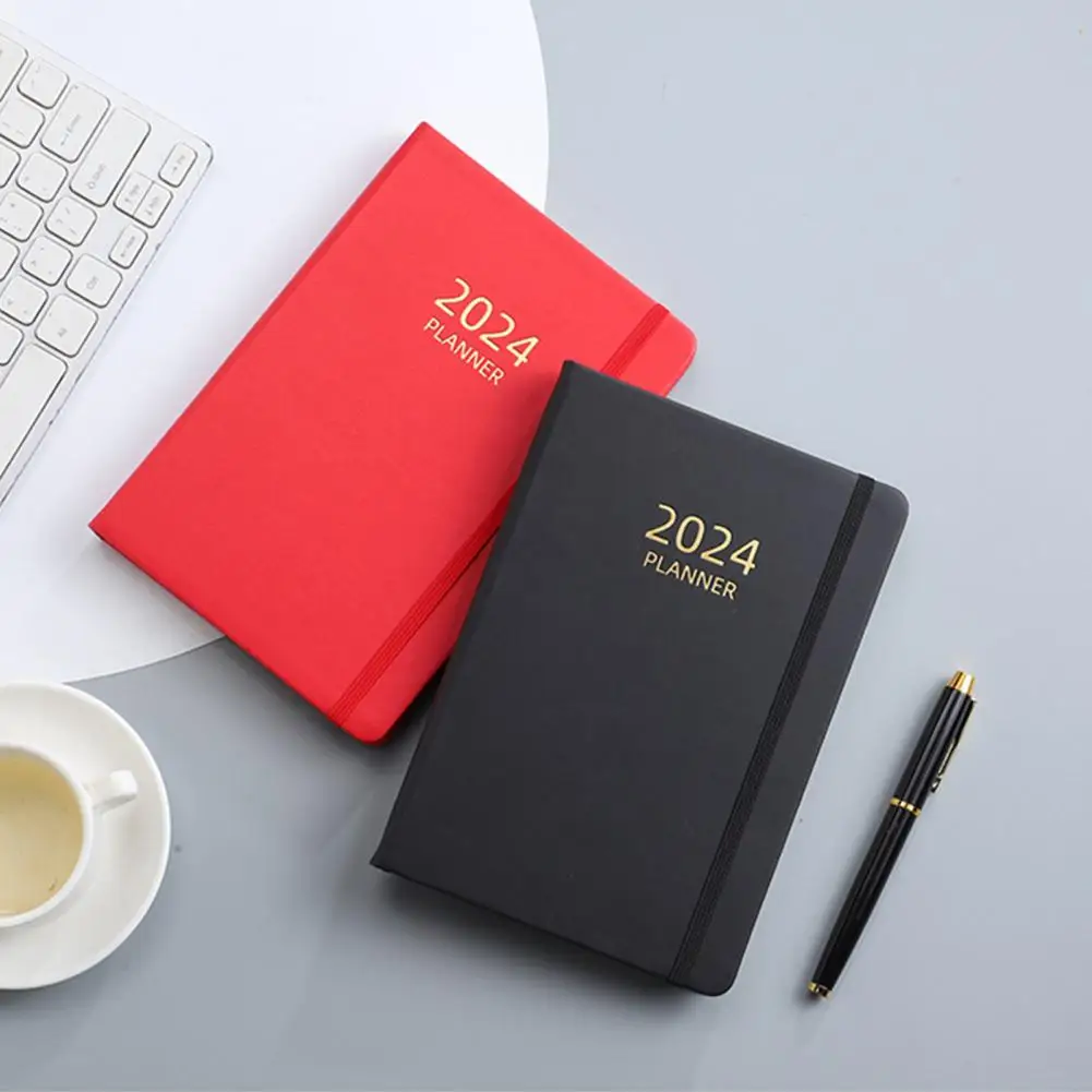 Modern Planner Elegant A5 Faux Leather Hardcover Planner with 360 Ink-proof Pages Elastic Band Student Supplies Diary for 2024