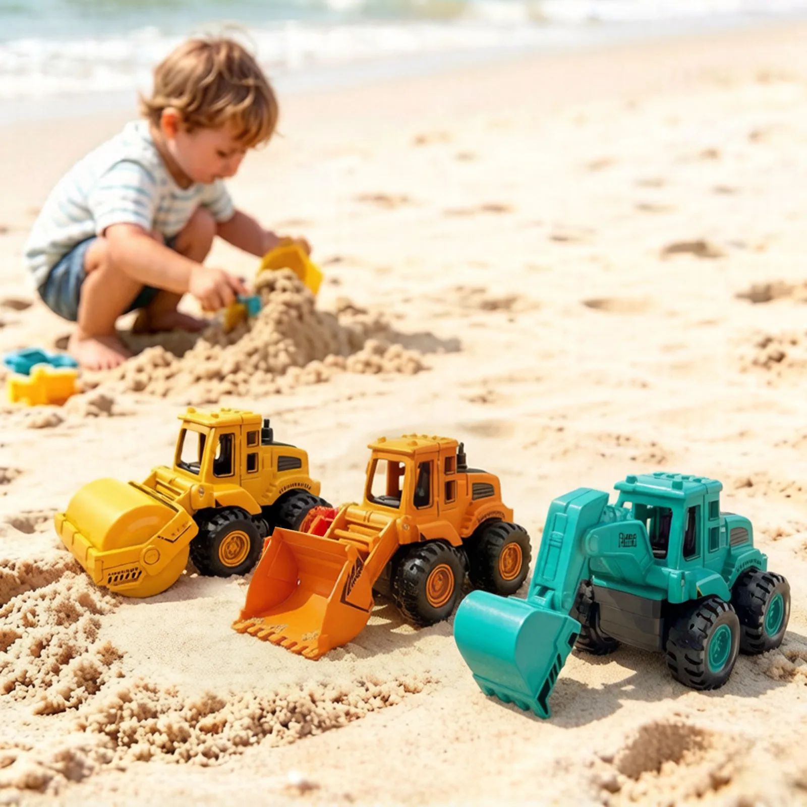 Kids Beach Bag 4 Piece Sandpit Set With Toy Wheel & Dump Truck Plastic Sand Shovels And Buckets_voghion.com