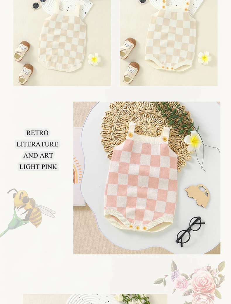 Infant Bodysuits Clothes 0-18m Plaid Pattern Newborn Boys Girls Casual Sleeveless Onesie Body Coverall Toddler Outfits One Piece