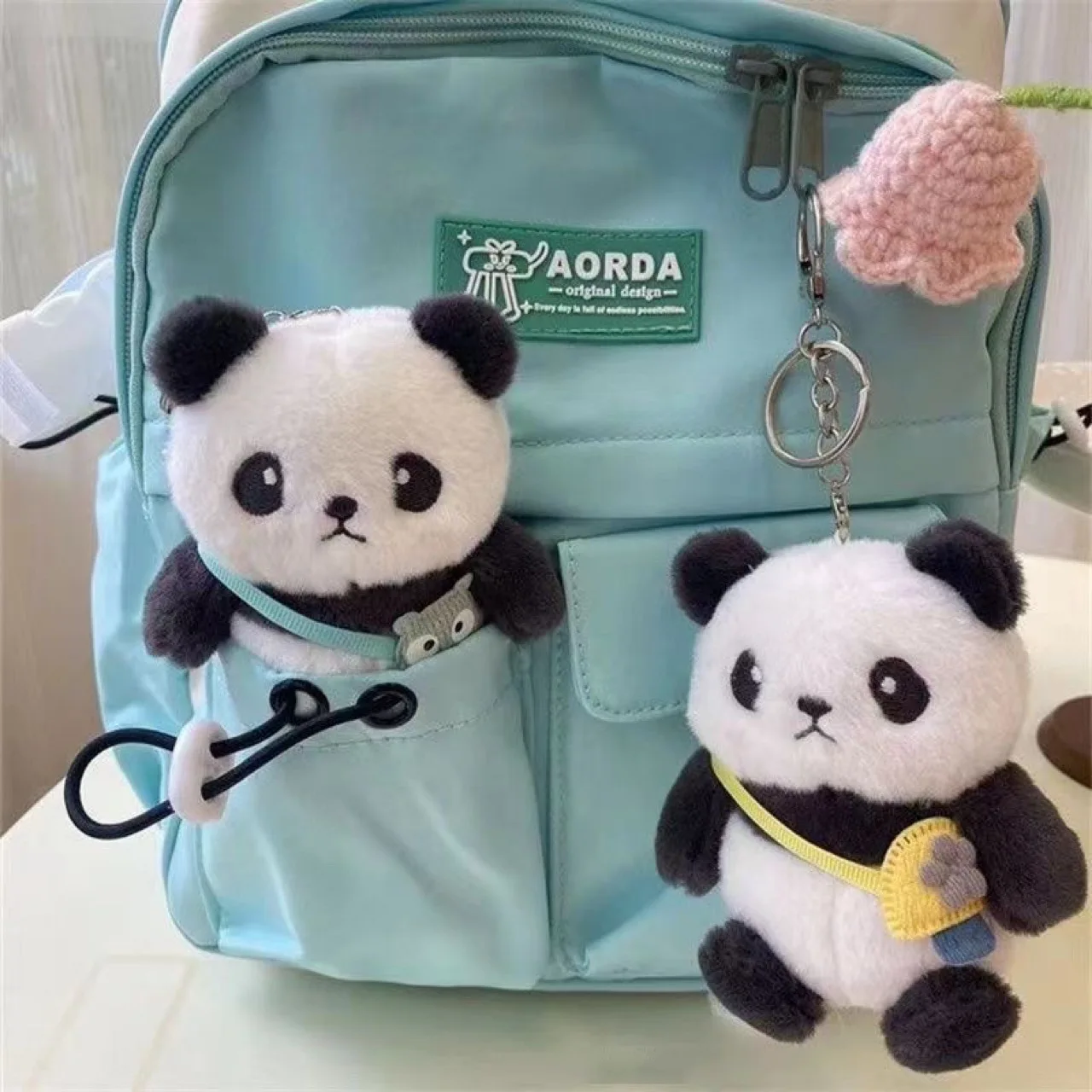 Panda-カップルのためのぬいぐるみキーホルダー,かわいい