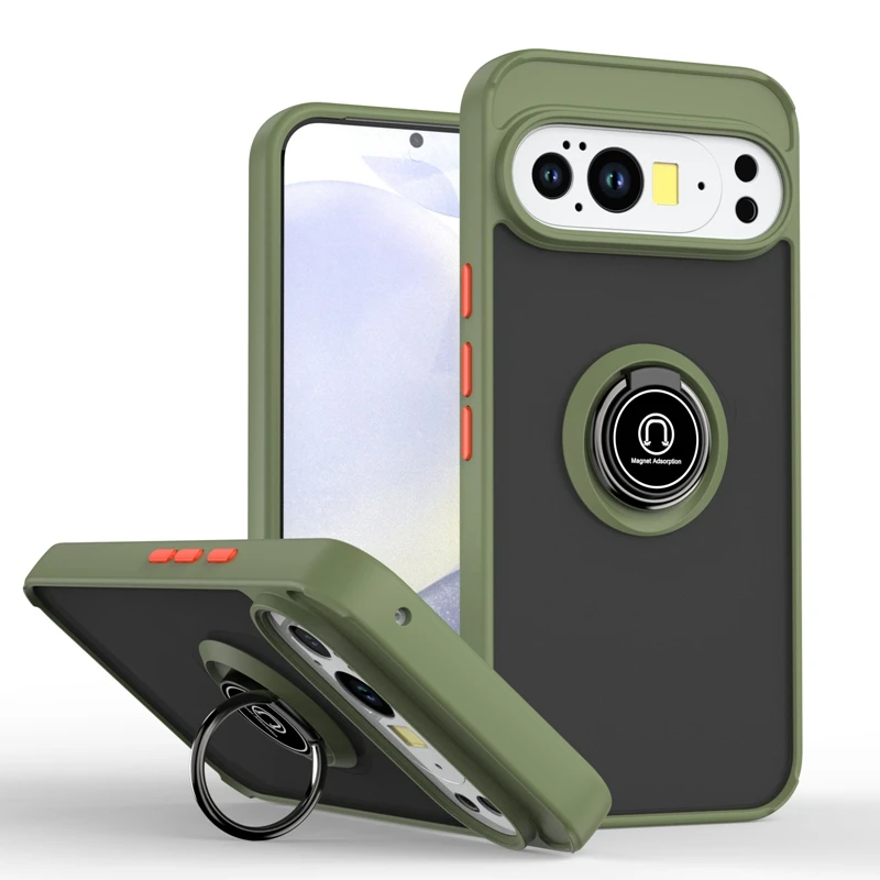 Armor Shockproof Magnetic Phone Case with Ring Holder - Matte Finish & Camera Lens Protection