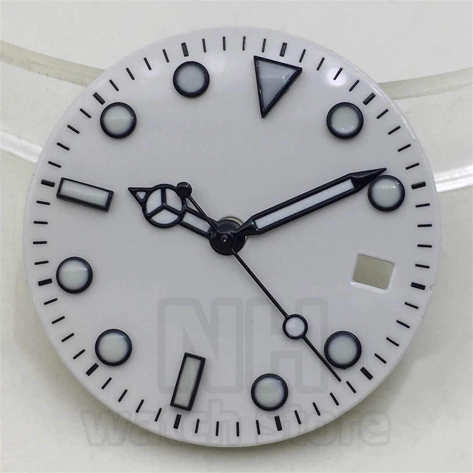 29mm Black & White Watch Dial with Green Luminous Hands - Matte & Glossy Finish