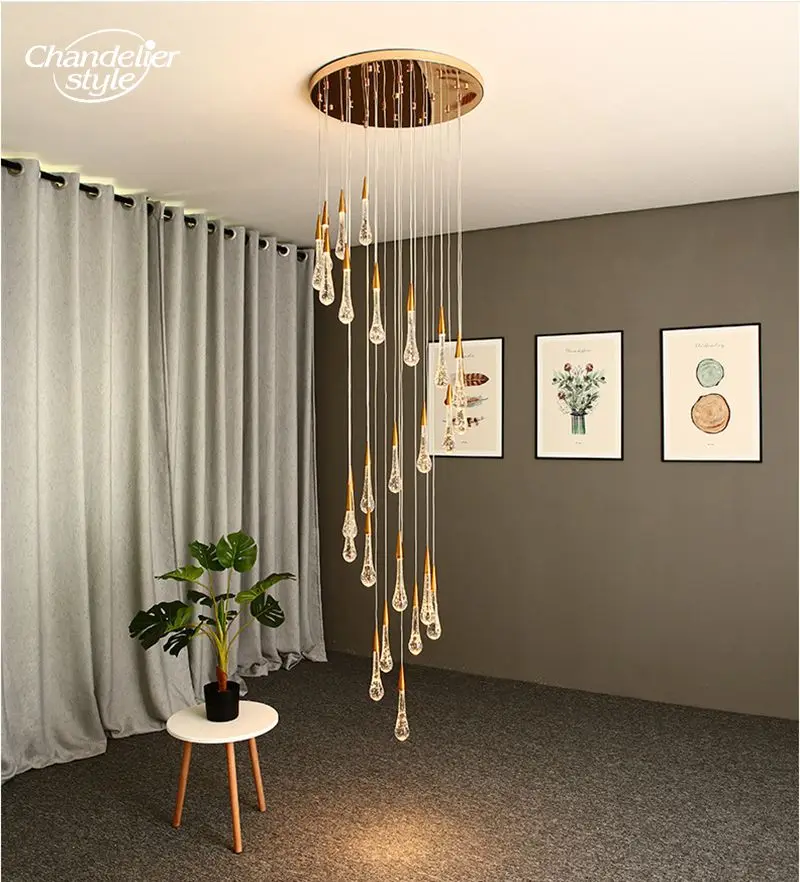 Modern Rain Drop Chandeliers Luxury Gold Bubble Crystal Water Pendant Hanging Lights Living Room Dining Room Staircase Lamps image_1