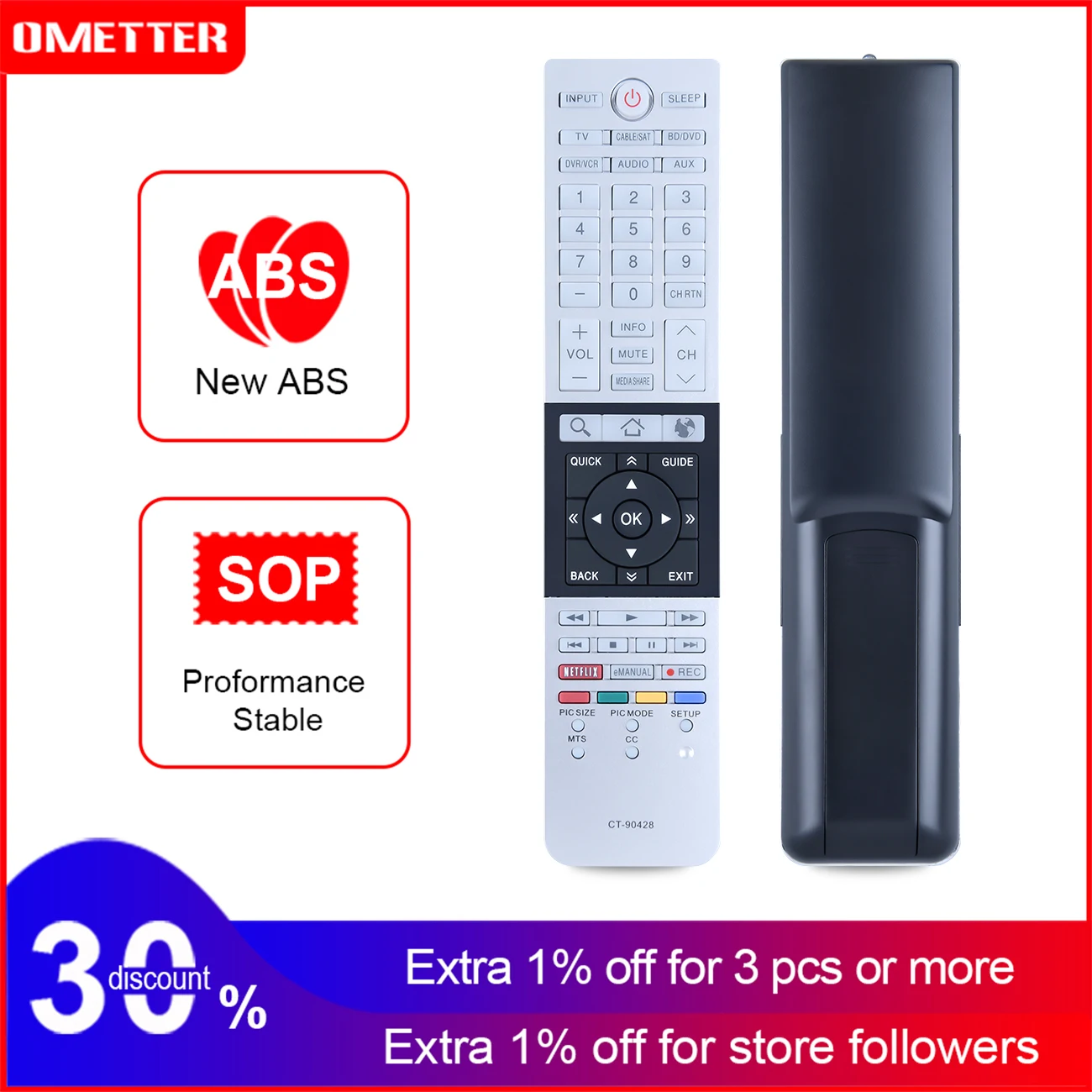 

Remote Control Replacement for Toshiba LED LCD TV CT-90428 32L4300U 39L4300U 50L4300U 50L7300U 58L7300U 65L7300UM 65L7300U