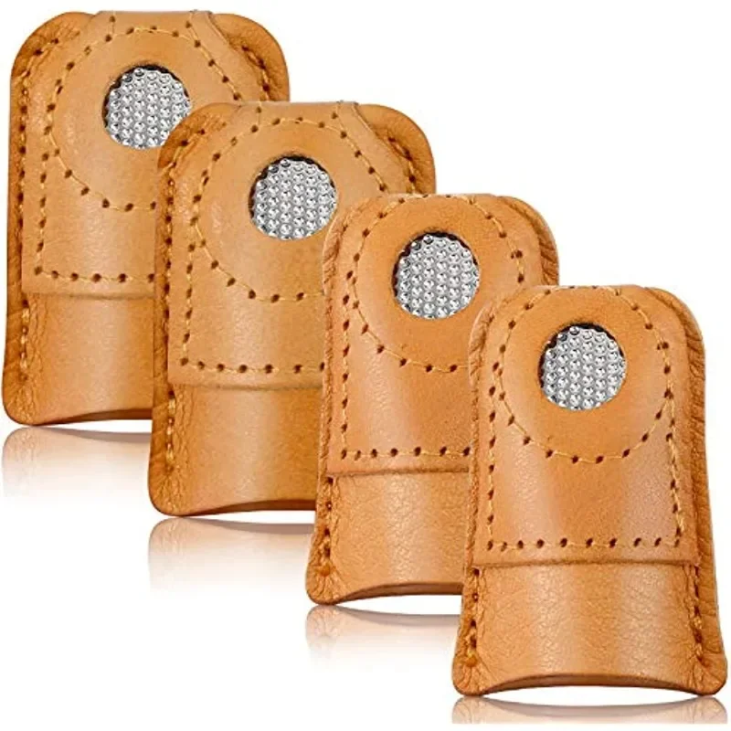 Dedal de monedas de cuero de 2 piezas, suave, Artificial, costura de piel de oveja, cubierta de dedo, punta, manga acolchada, herramientas de costura hechas a mano