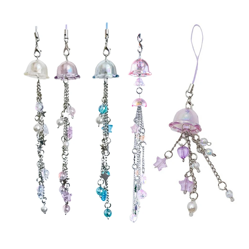 

Fashion Pink Jellyfish Phone Chain Sweet Star Tassel Phone Lanyard Keychain Cellphone Charm Pendant For Girl Gifts