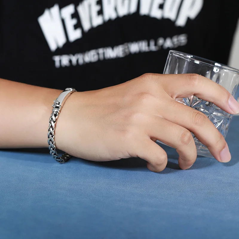 その他 FLAT CHAIN CUSTOM silver BANGLE 6.10mm Flat Curb Chain Bracelet in Solid Sterling Silver