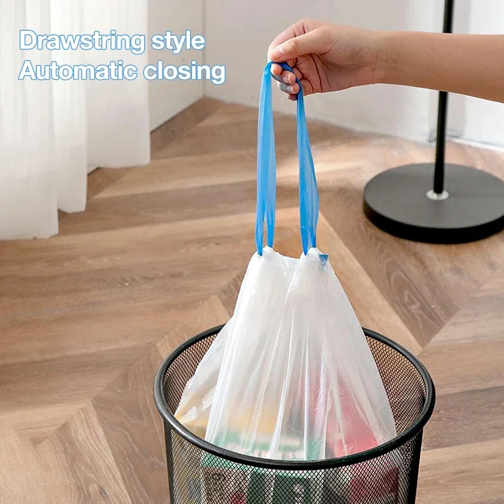 Garbage Bags 5/10 Rolls 75/150Pcs Drawstring Garbage Bag Household Disposable Trash Pouch Kitchen Storage Cleaning Waste Bag